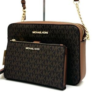 Michael Kors Large EW Crossbody Bag & Large Double Zip Wallet Brown